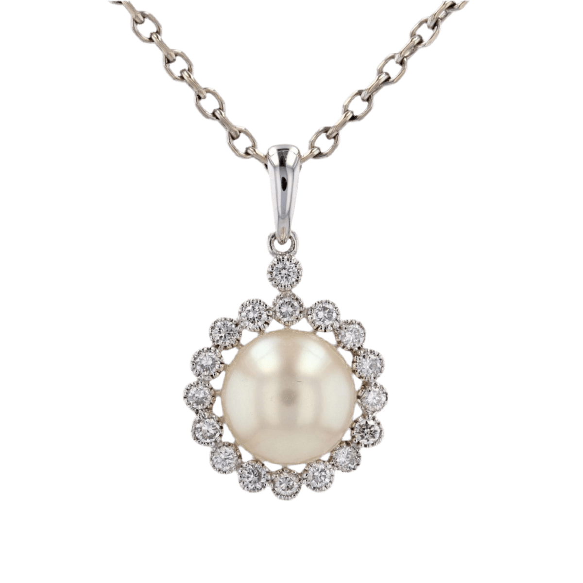 Pendentif en or blanc, perle et diamants - Castafiore