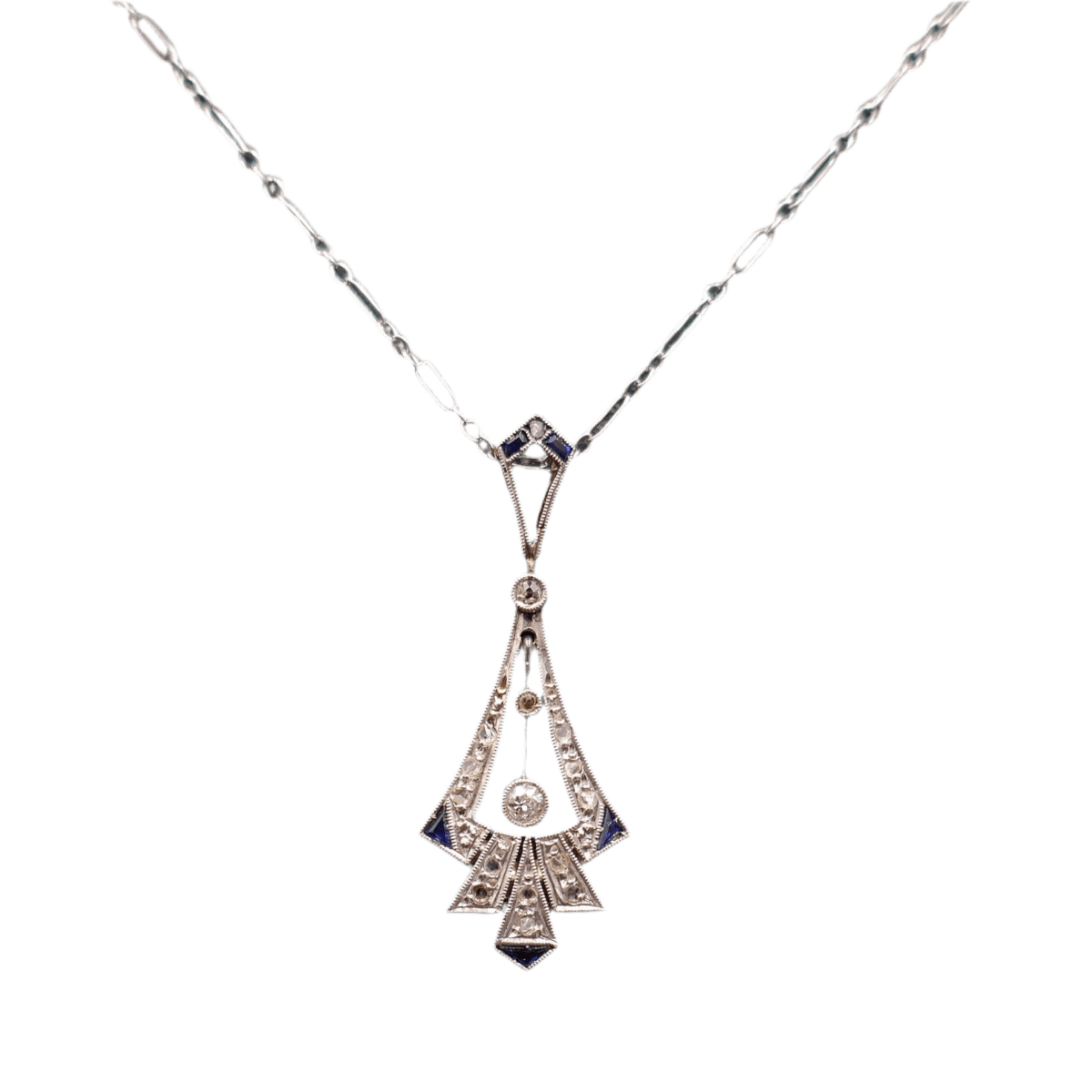 Pendentif en or blanc, platine, saphirs et diamants - Castafiore