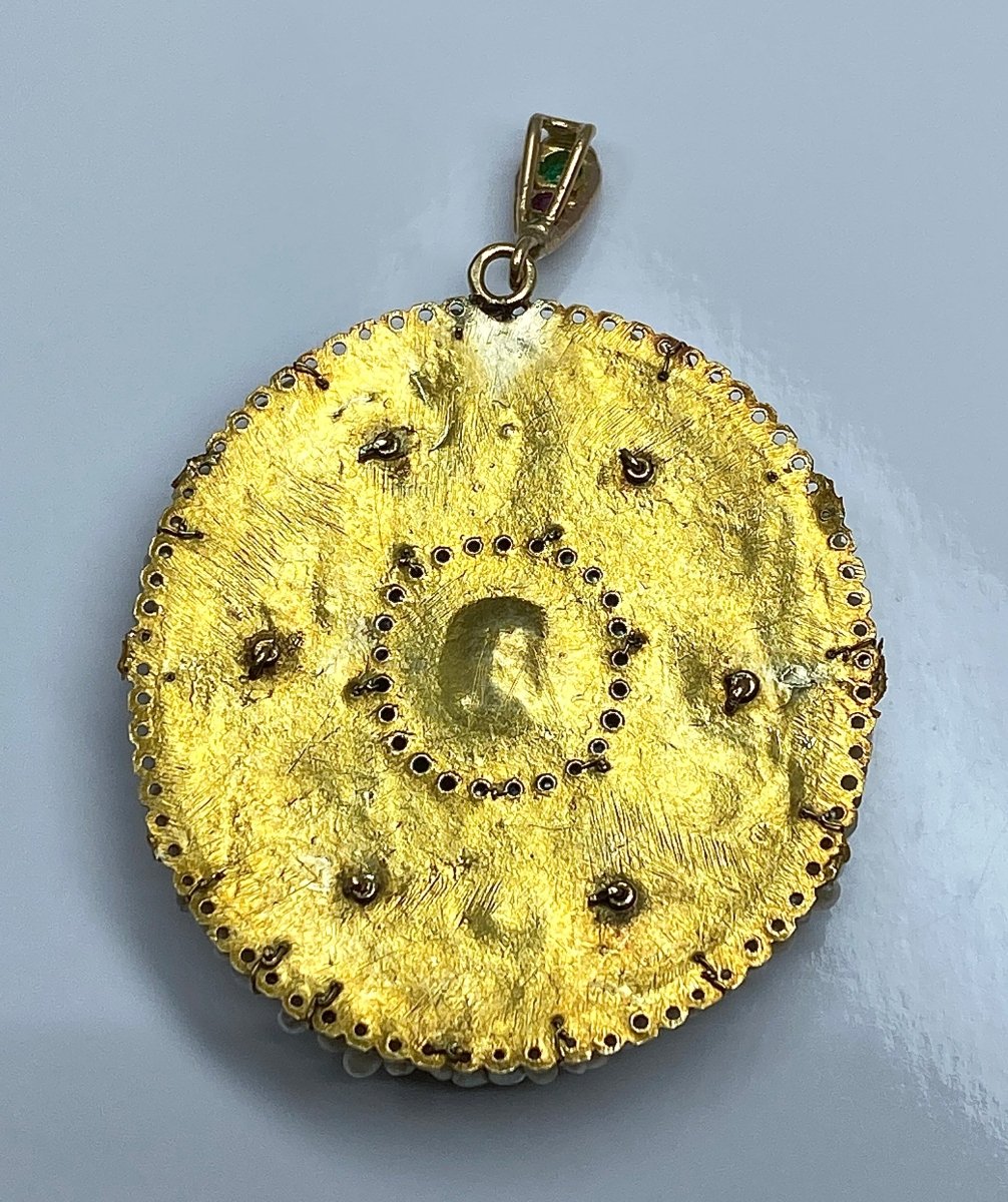Pendentif en or jaune 18 carats, émeraude et perles - Castafiore