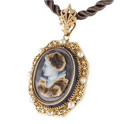 Pendentif en or jaune, agate et perles - Castafiore