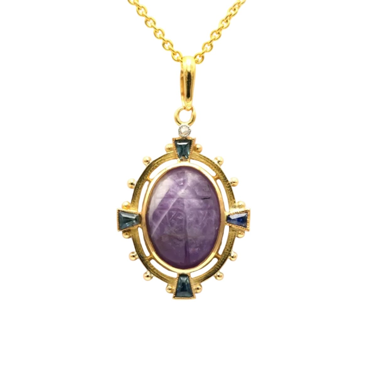 Pendentif en or jaune, améthyste, saphirs et diamant - Castafiore