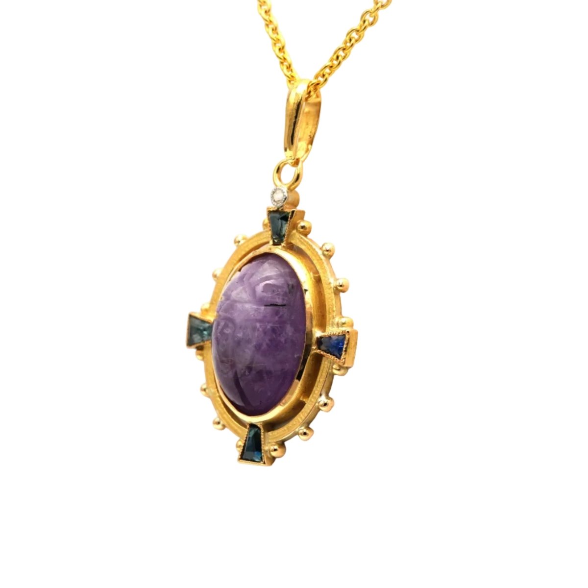 Pendentif en or jaune, améthyste, saphirs et diamant - Castafiore