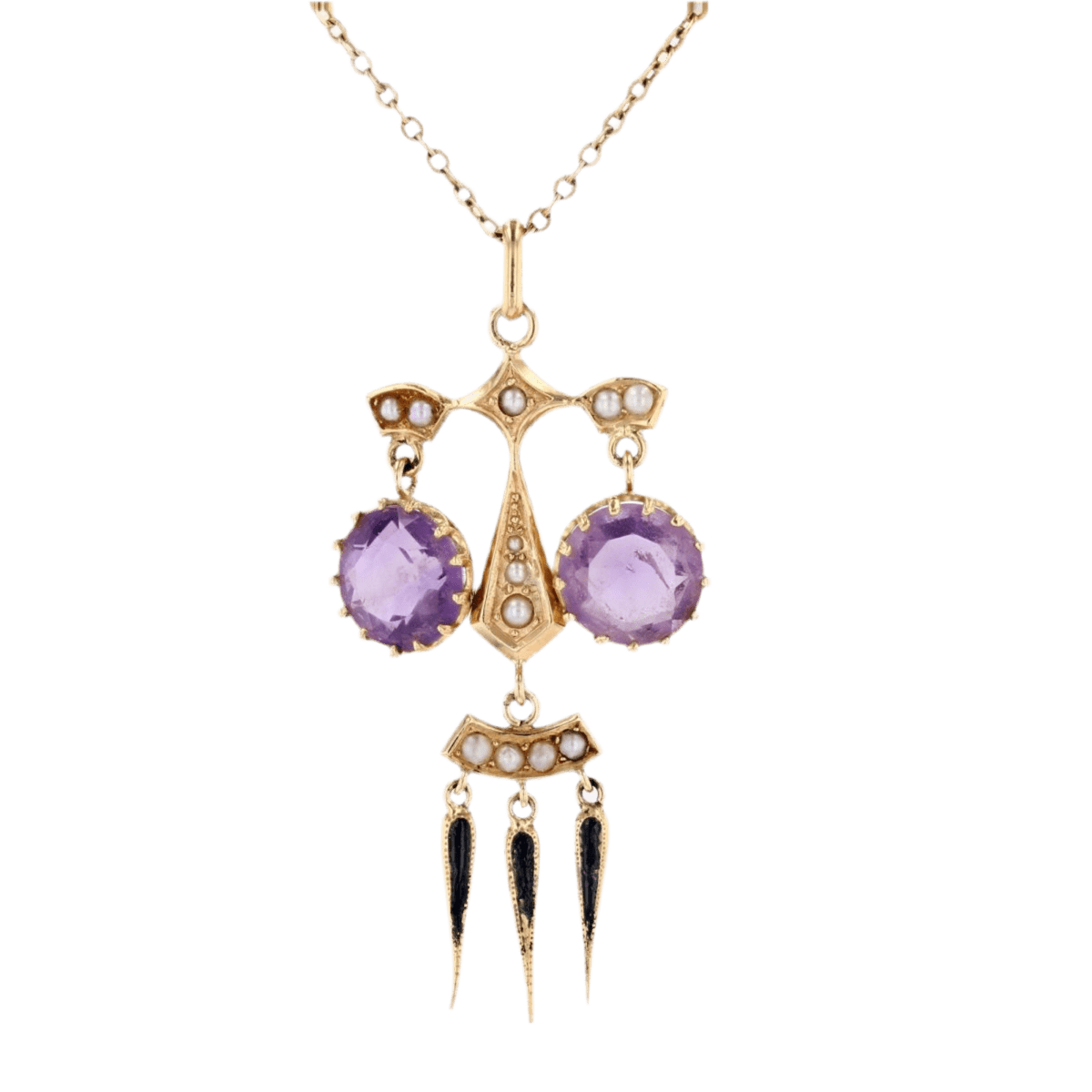 Pendentif en or jaune, améthystes et perles - Castafiore