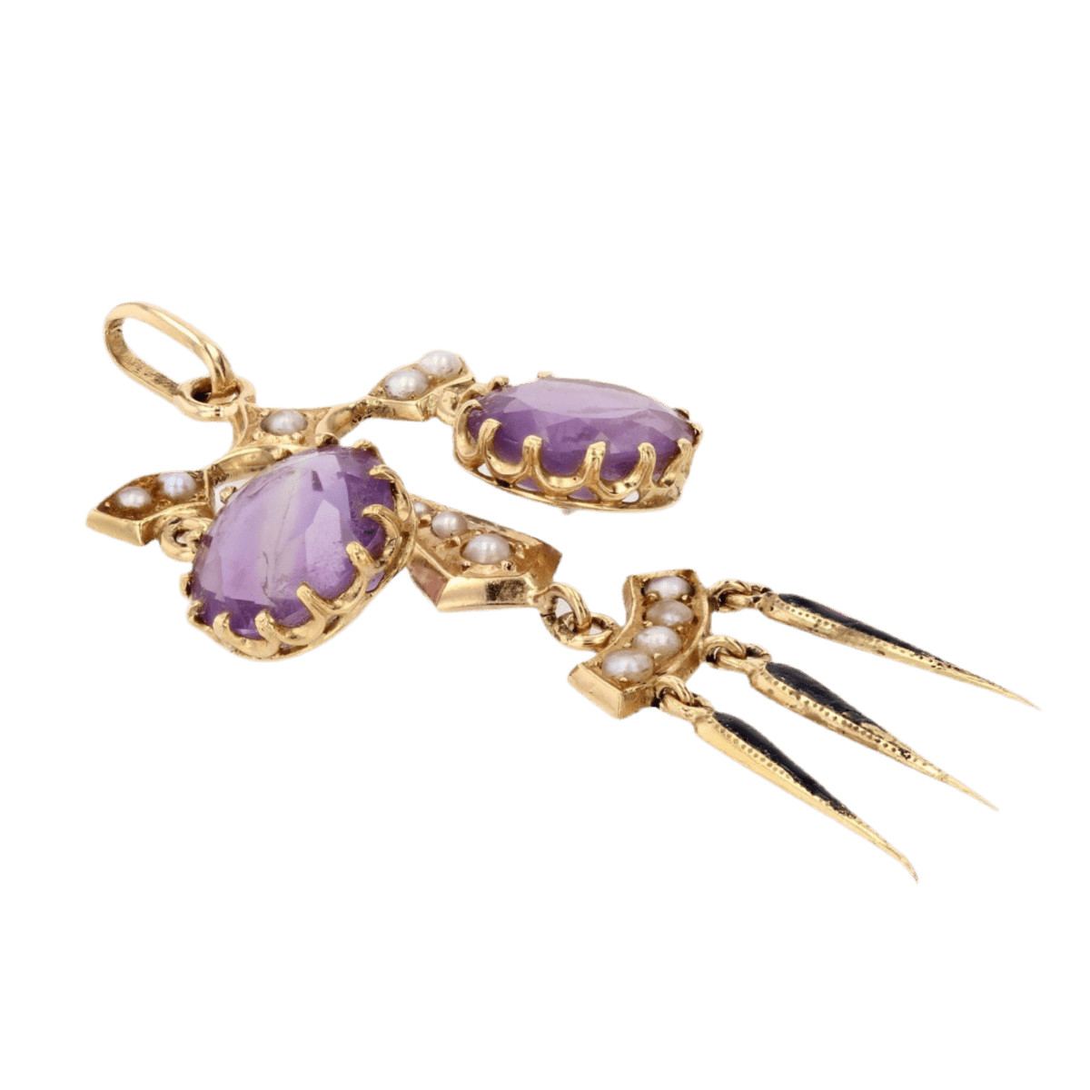 Pendentif en or jaune, améthystes et perles - Castafiore