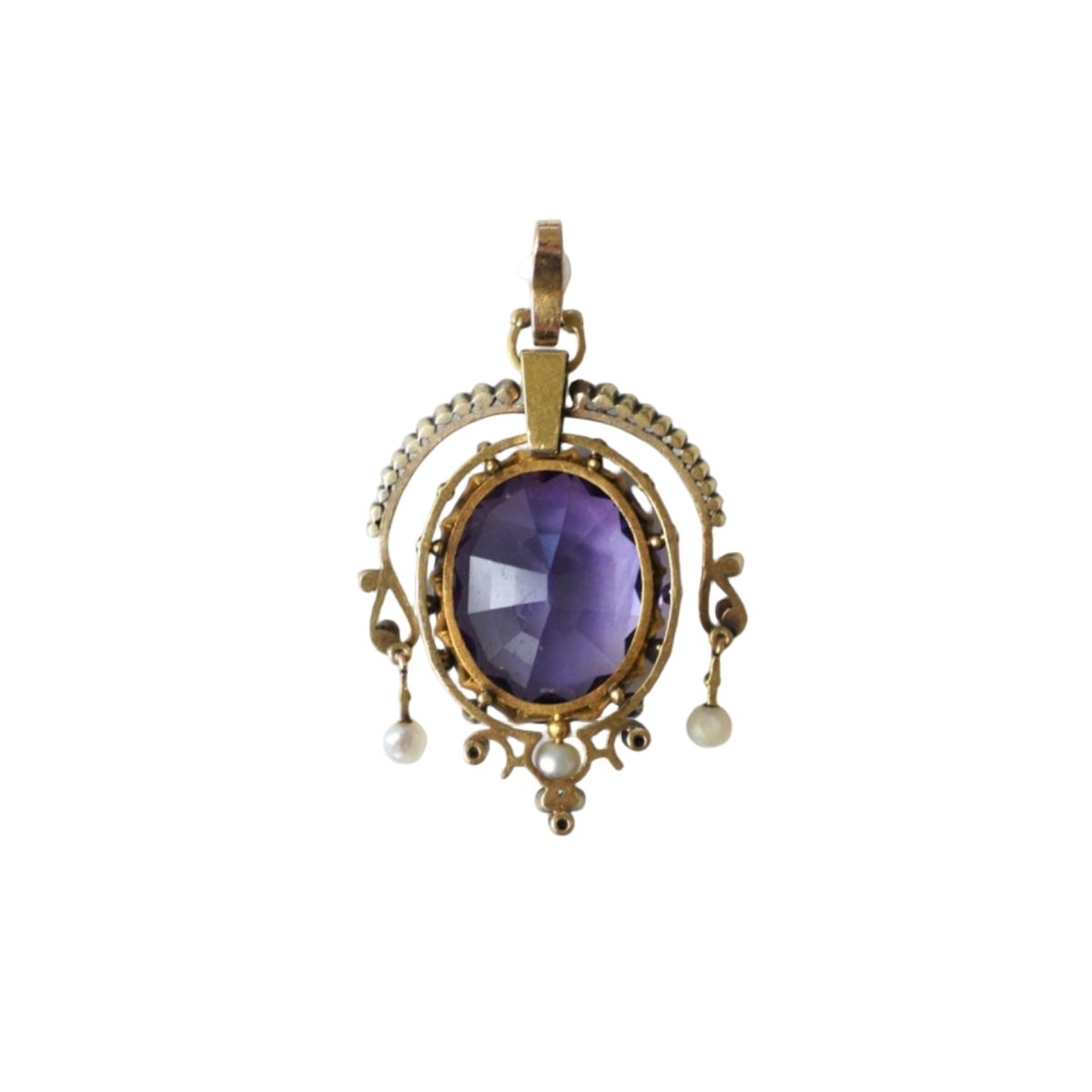 Pendentif en or jaune, argent, améthyste, perle, et diamants - Castafiore