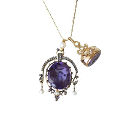 Pendentif en or jaune, argent, améthyste, perle, et diamants - Castafiore