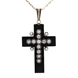 Pendentif en or jaune, argent, onyx, perles et diamants - Castafiore