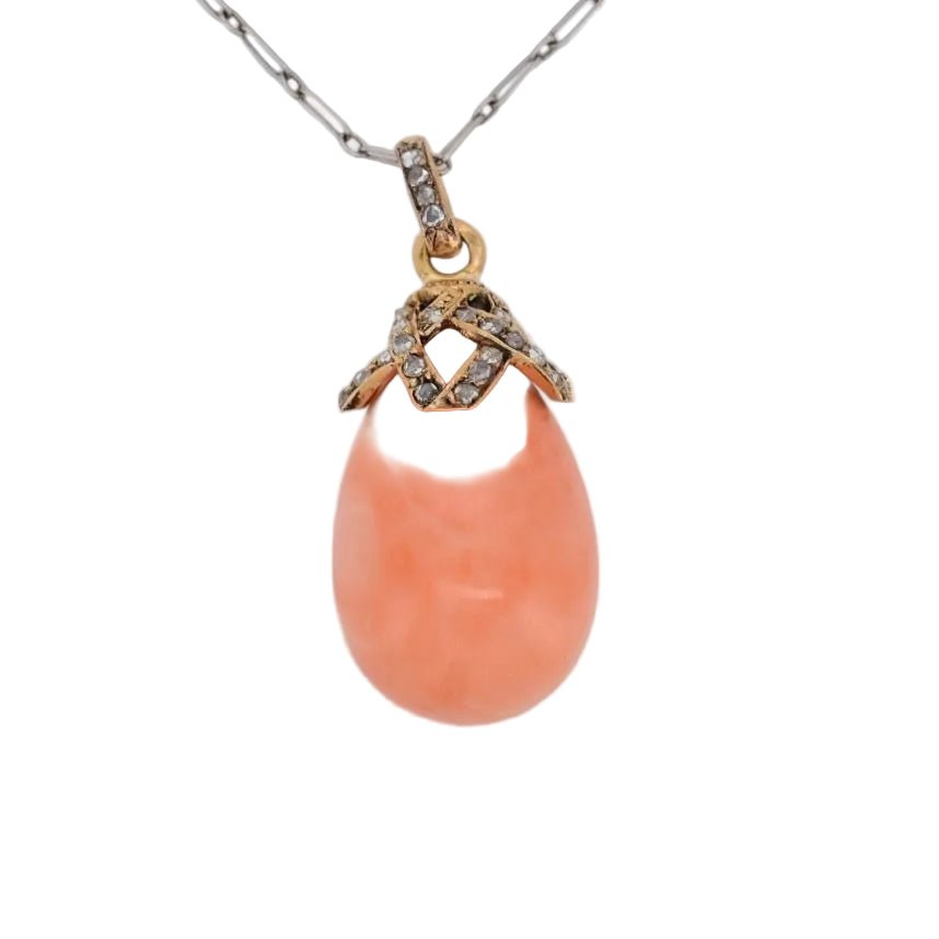 Pendentif en or jaune, corail et diamants - Castafiore