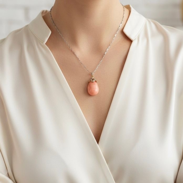 Pendentif en or jaune, corail et diamants - Castafiore