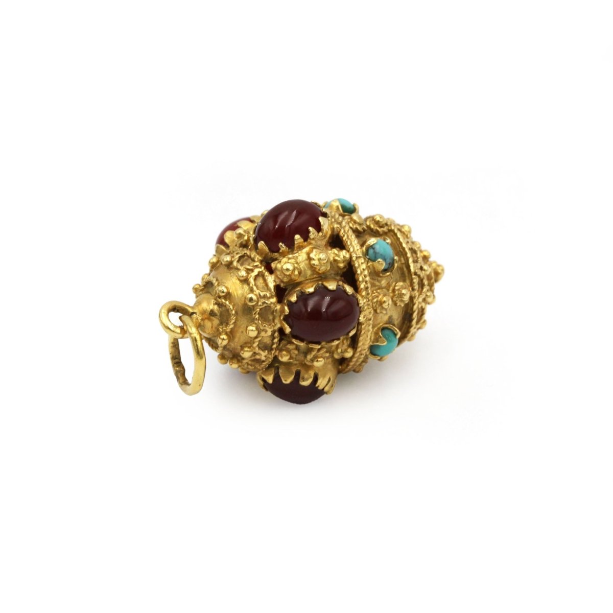 Pendentif en or jaune, cornalines et turquoises - Castafiore