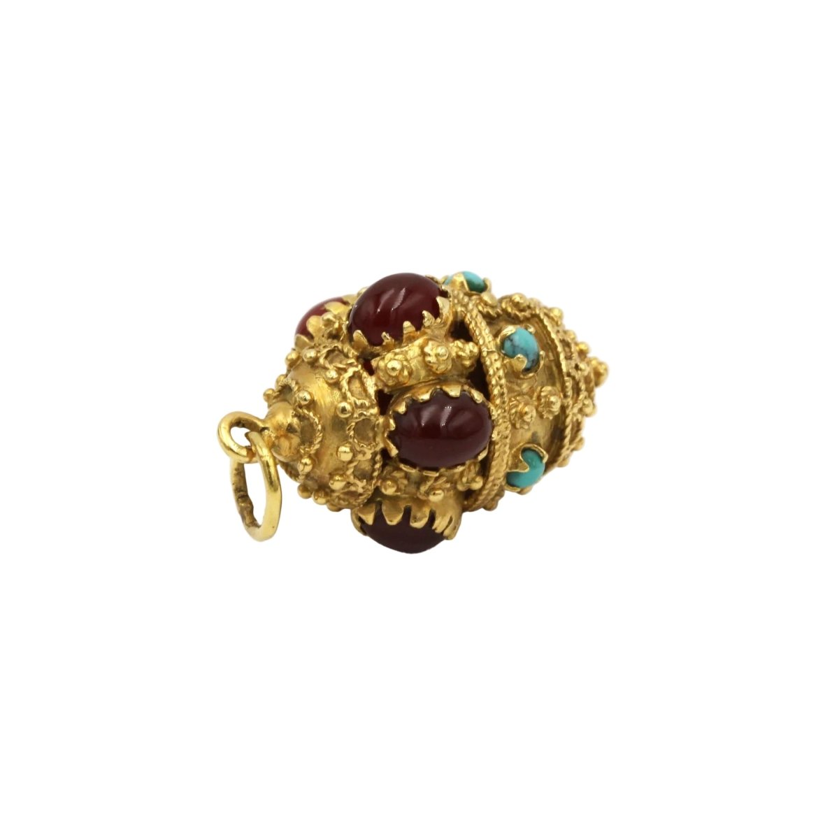 Pendentif en or jaune, cornalines et turquoises - Castafiore