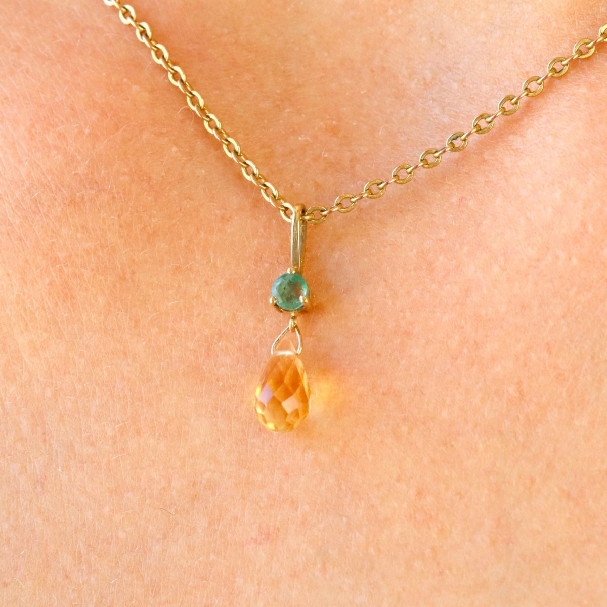 Pendentif en or jaune, émeraude et citrine - Castafiore