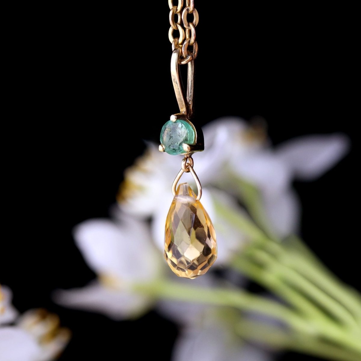 Pendentif en or jaune, émeraude et citrine - Castafiore