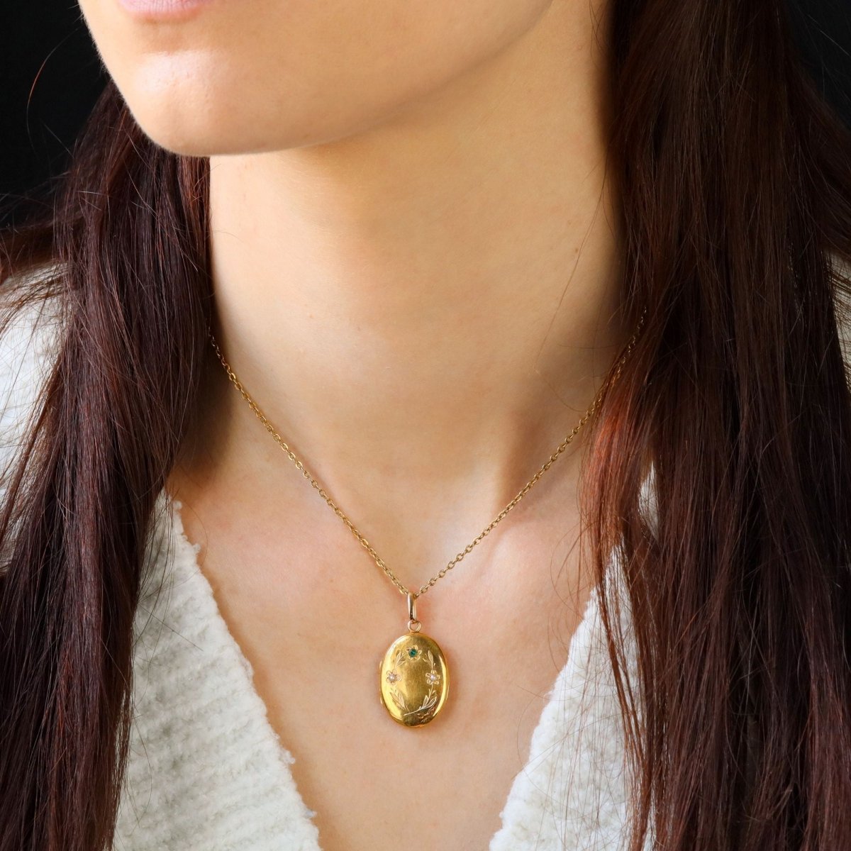 Pendentif en or jaune, émeraude et perles - Castafiore