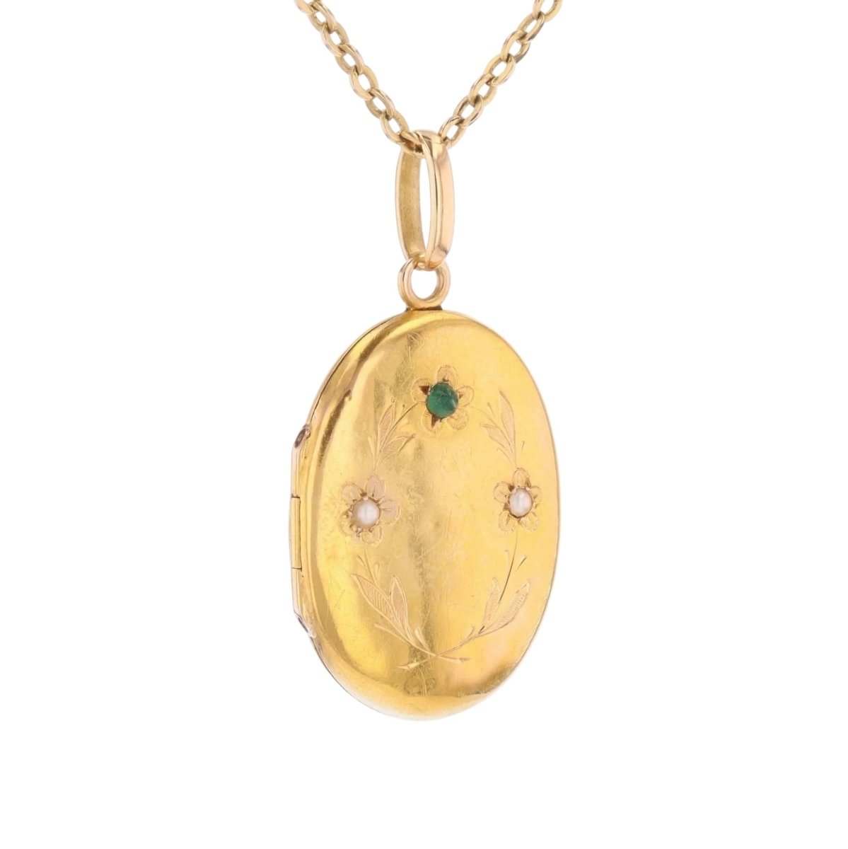 Pendentif en or jaune, émeraude et perles - Castafiore