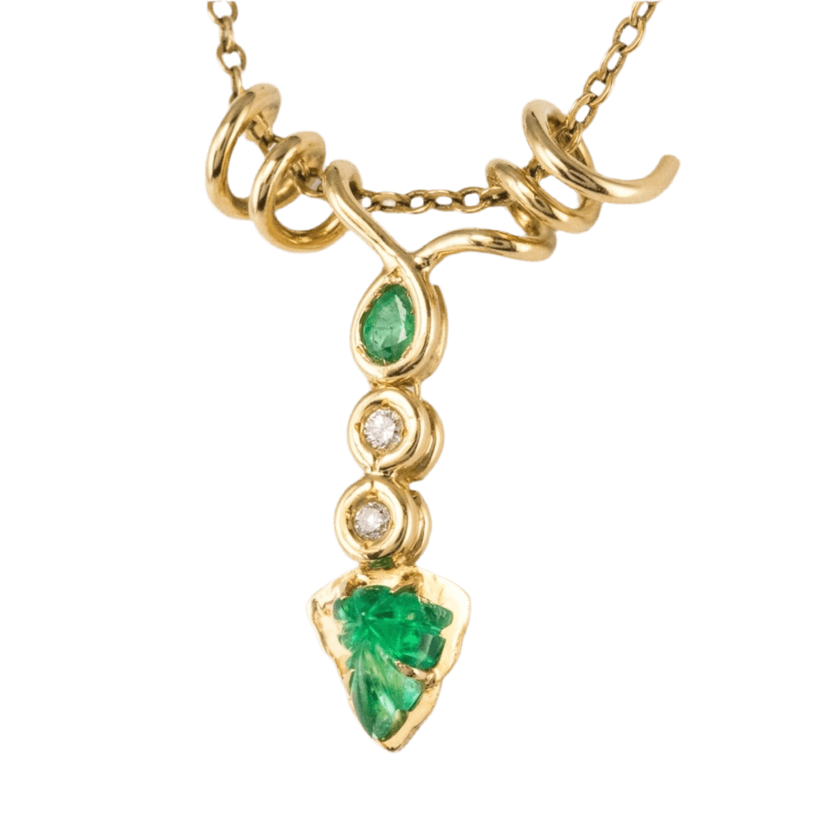 Pendentif en or jaune, émeraudes et diamants - Castafiore
