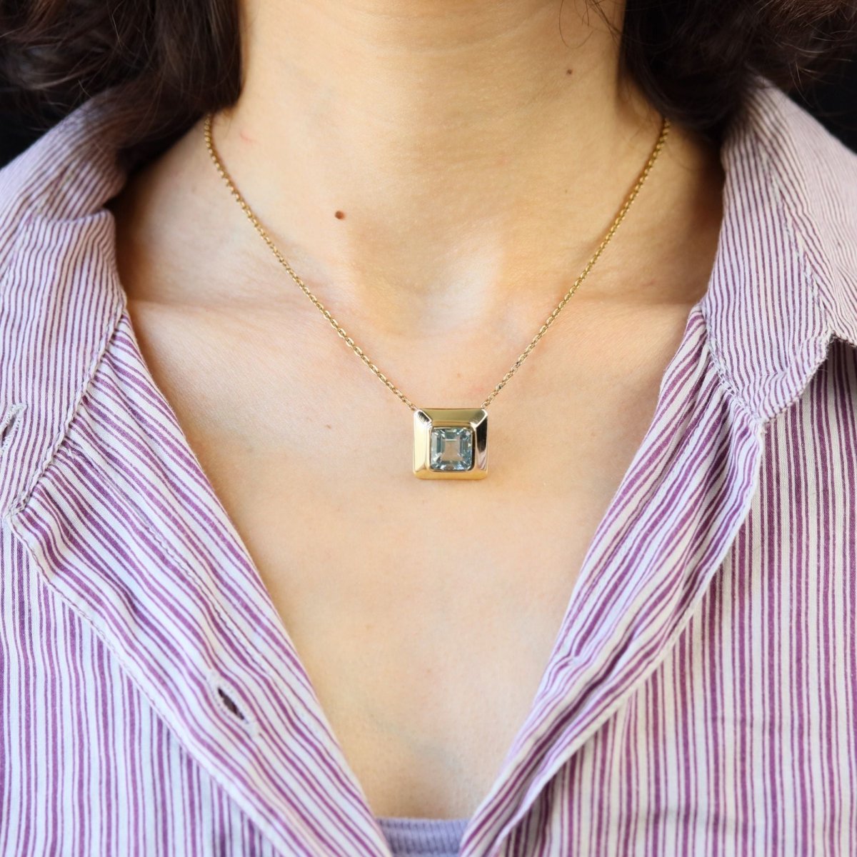 Pendentif en or jaune et aigue - marine - Castafiore