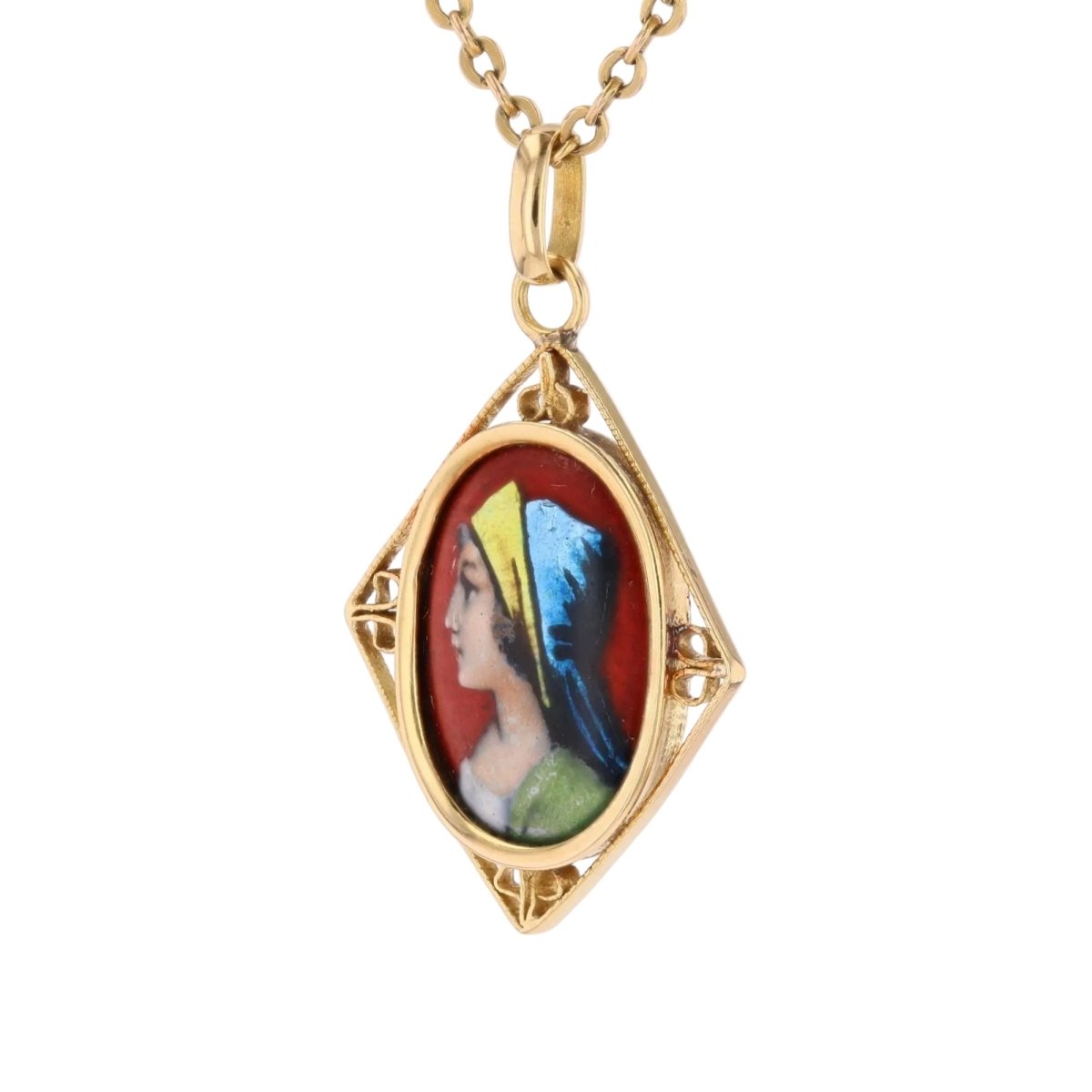 Limoges enamel pendant yellow gold
