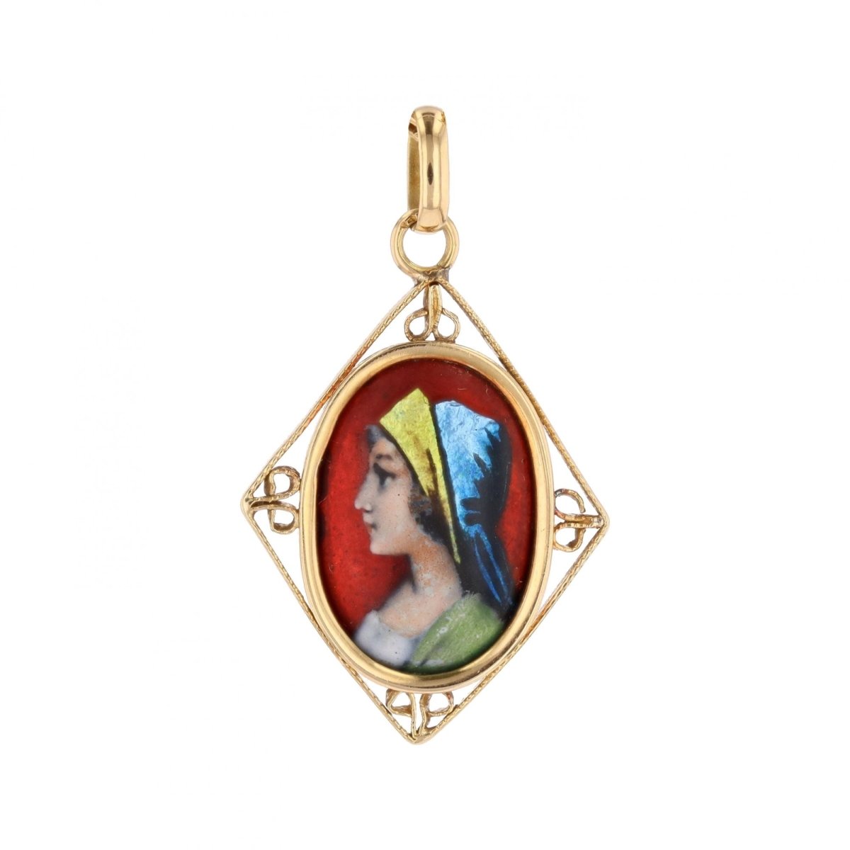 Limoges enamel pendant yellow gold