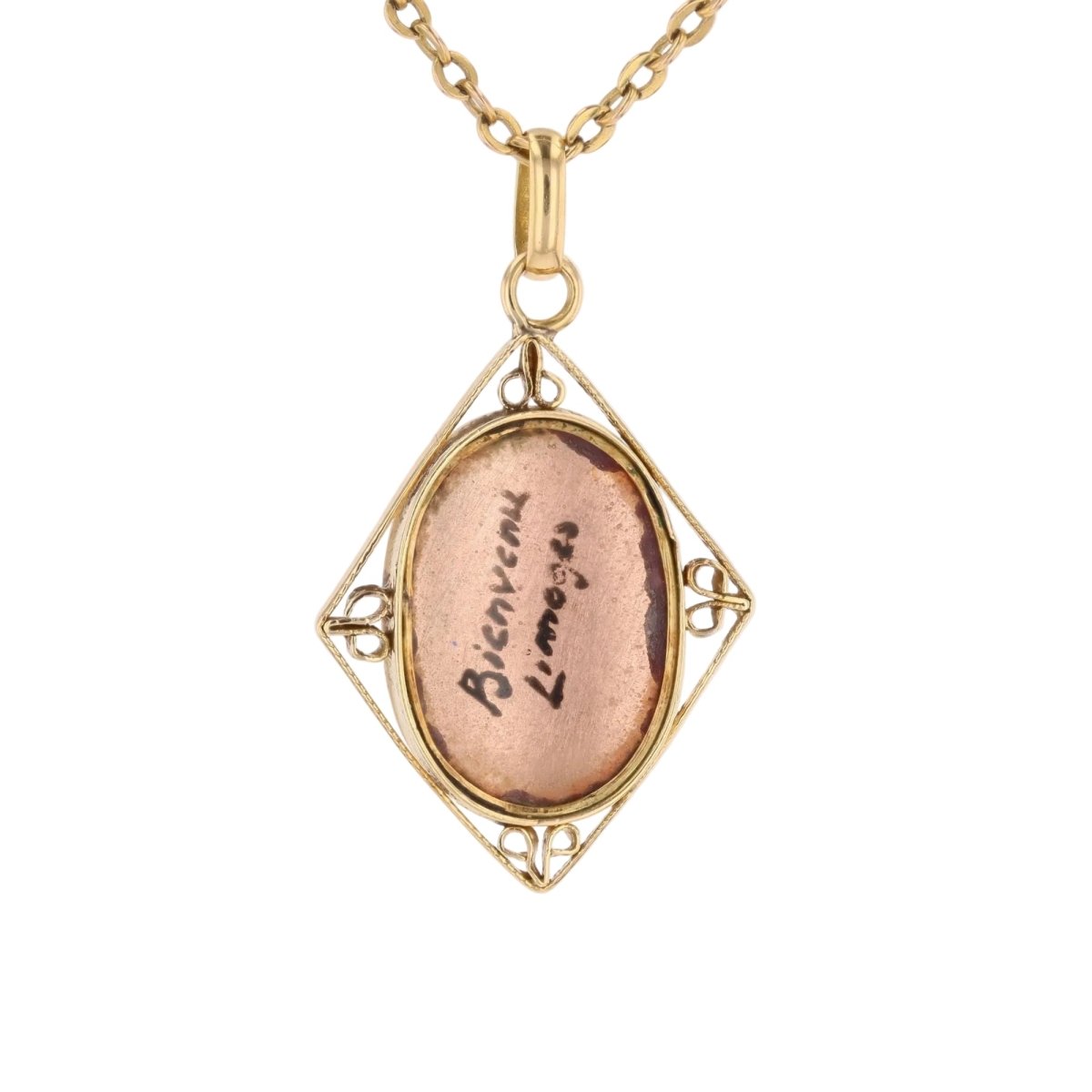 Limoges enamel pendant yellow gold