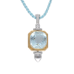 Pendentif en or jaune et gris 18 Cts avec une Aigue marine et diamants. - Castafiore