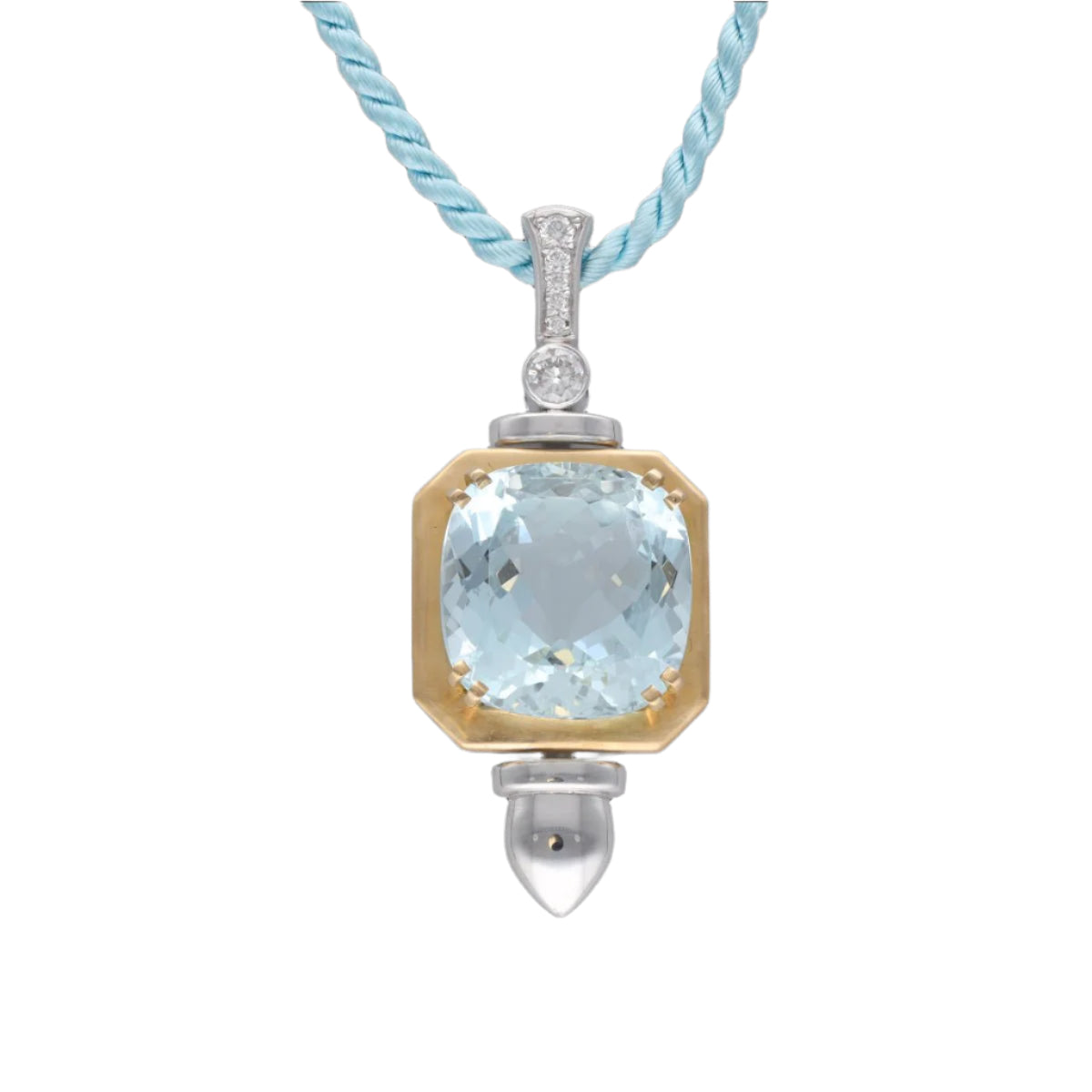 Pendentif en or jaune et gris 18 Cts avec une Aigue marine et diamants. - Castafiore