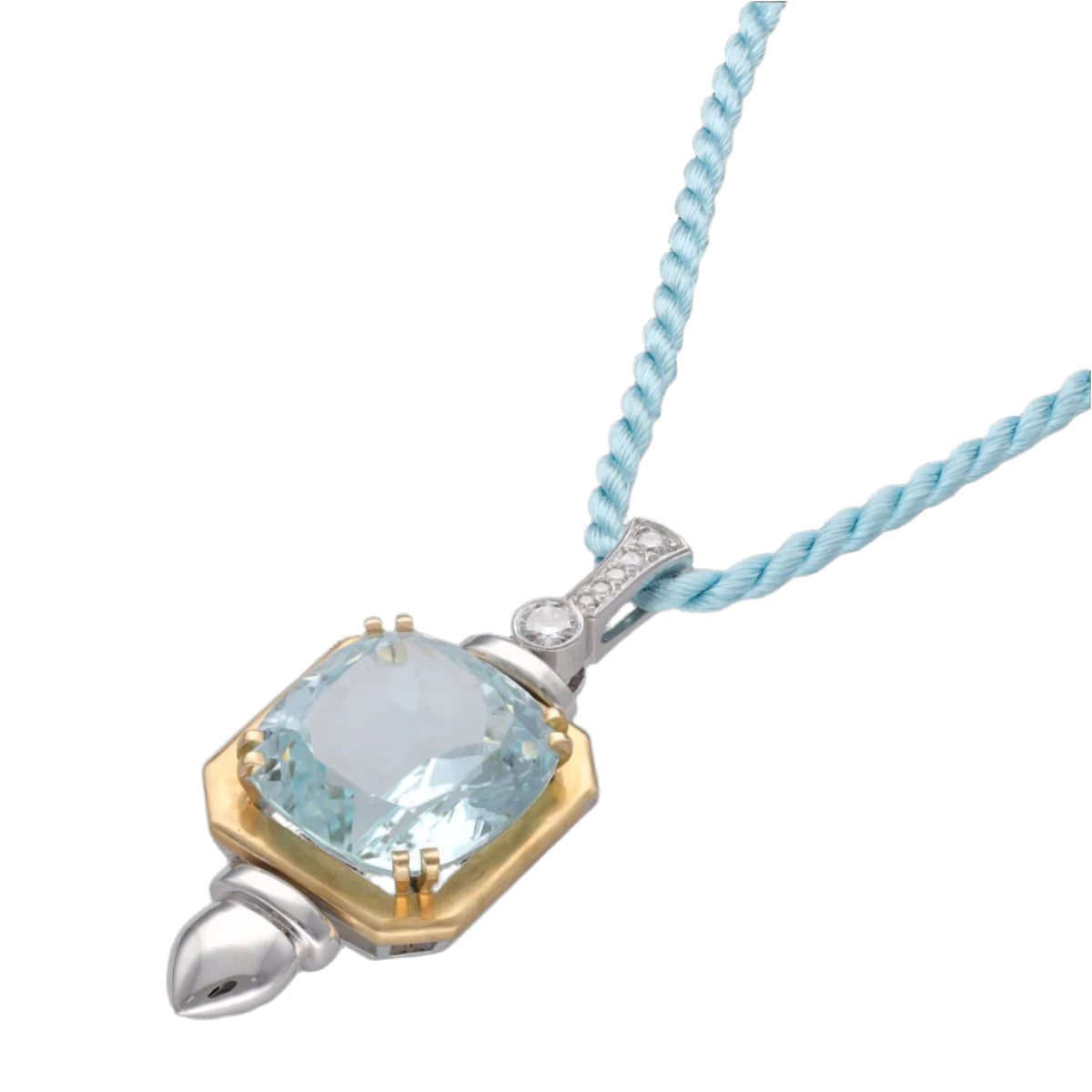 Pendentif en or jaune et gris 18 Cts avec une Aigue marine et diamants. - Castafiore