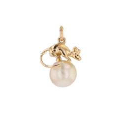 Gold mouse pendant on cultured pearl