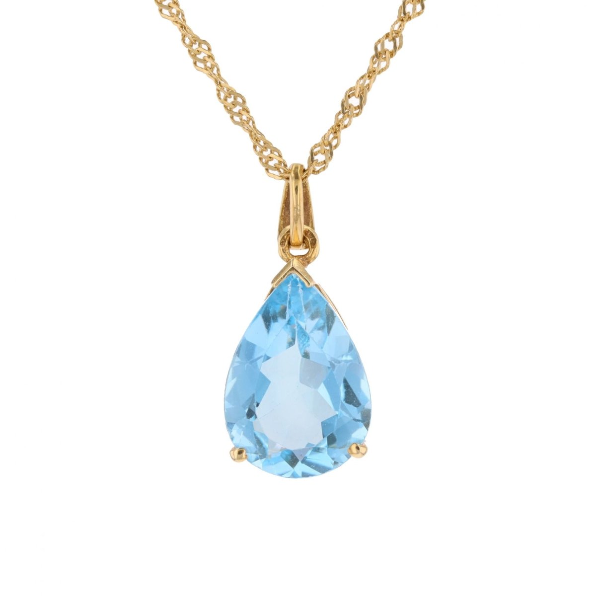 Pear-cut topaz pendant with twisted chain yellow gold