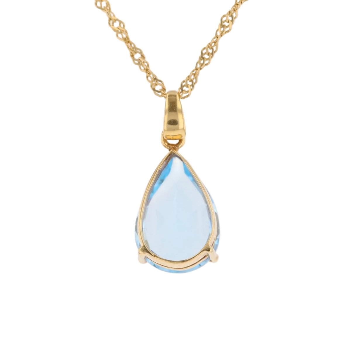 Pear-cut topaz pendant with twisted chain yellow gold