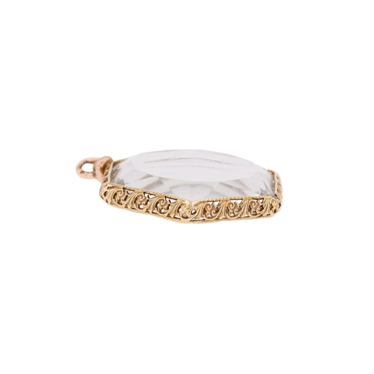 Hexagonal glass pendant yellow gold chiseled