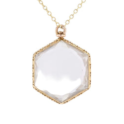 Hexagonal glass pendant yellow gold chiseled
