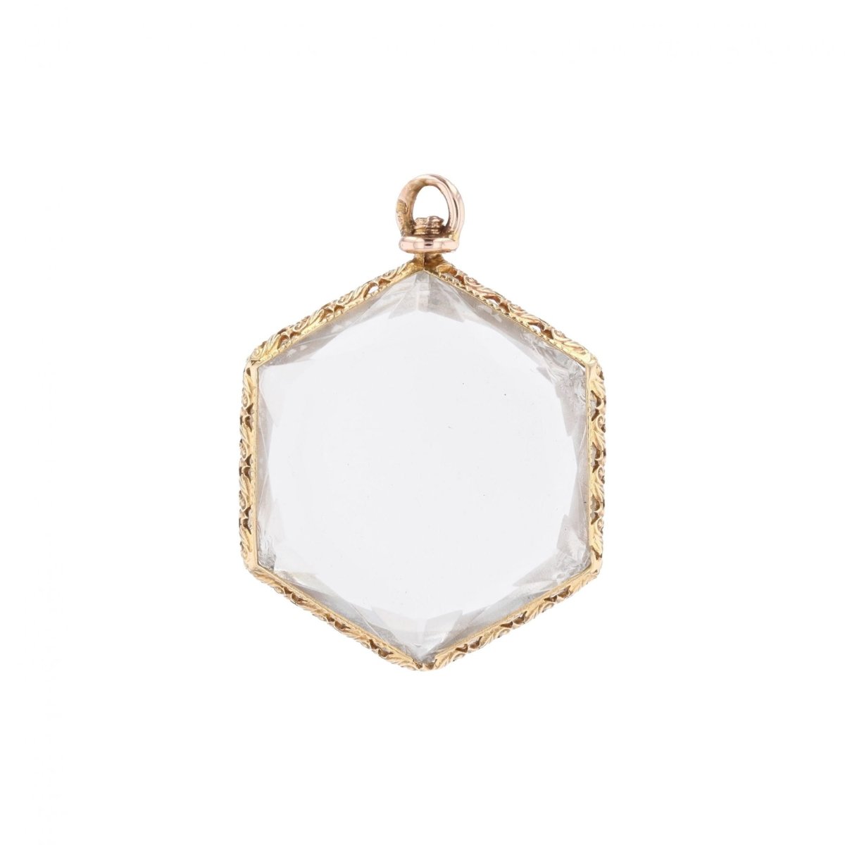Hexagonal glass pendant yellow gold chiseled