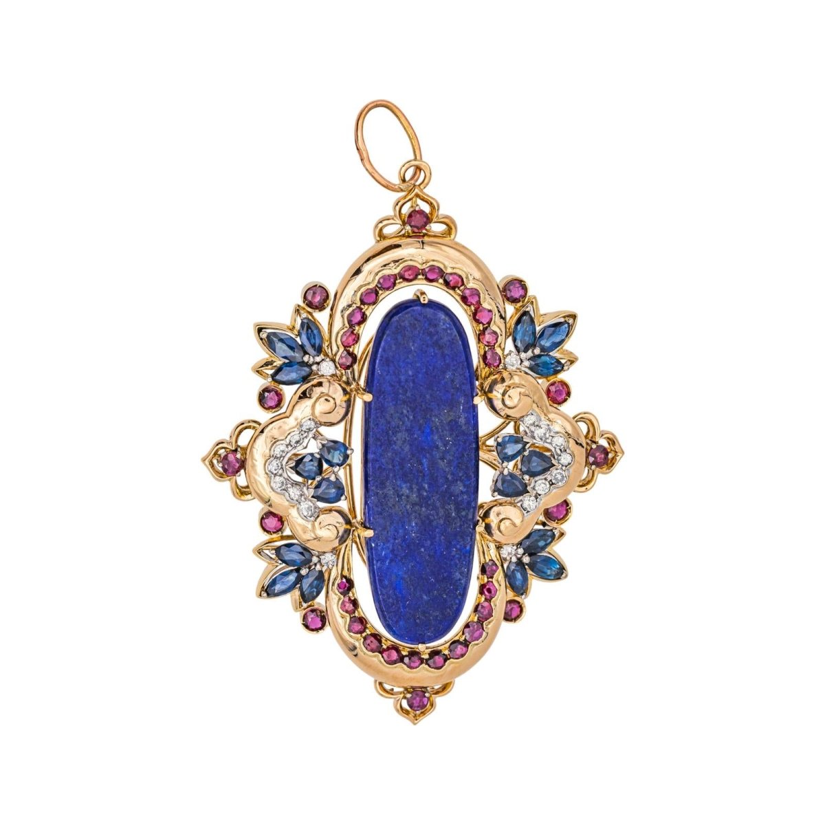 Pendentif en or jaune, lapis - lazuli, rubis, saphirs et diamants - Castafiore