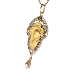 Pendentif en or jaune, or blanc, saphir et perle - Castafiore