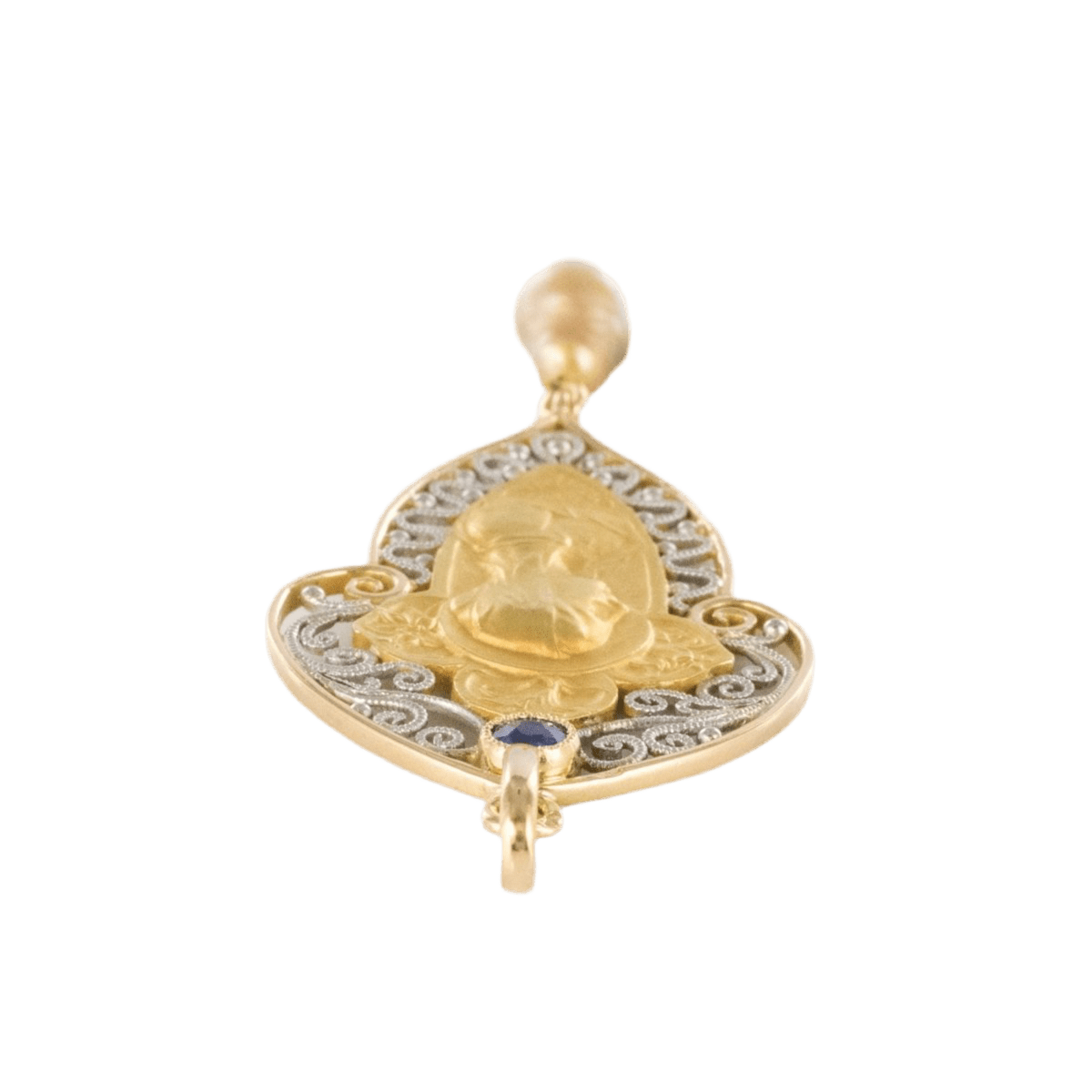 Pendentif en or jaune, or blanc, saphir et perle - Castafiore
