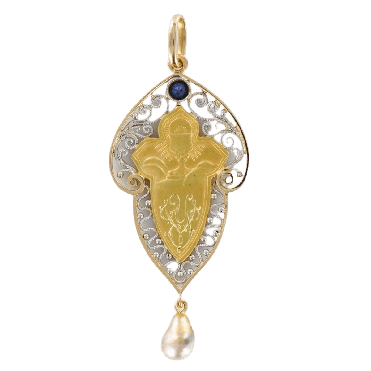 Pendentif en or jaune, or blanc, saphir et perle - Castafiore