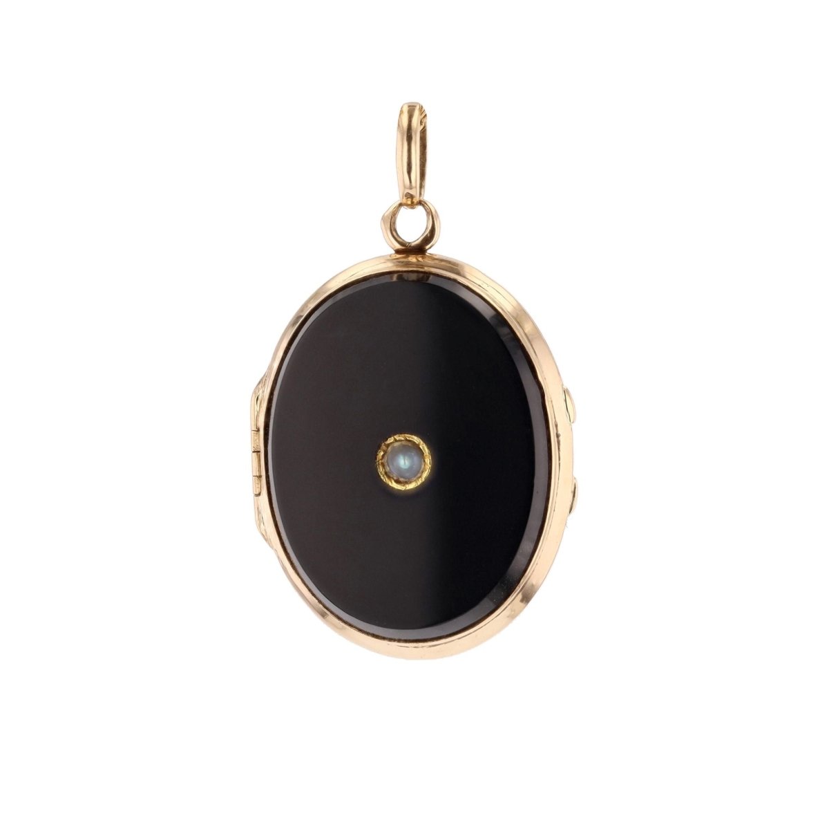 Antique onyx gold medallion with fine pearl