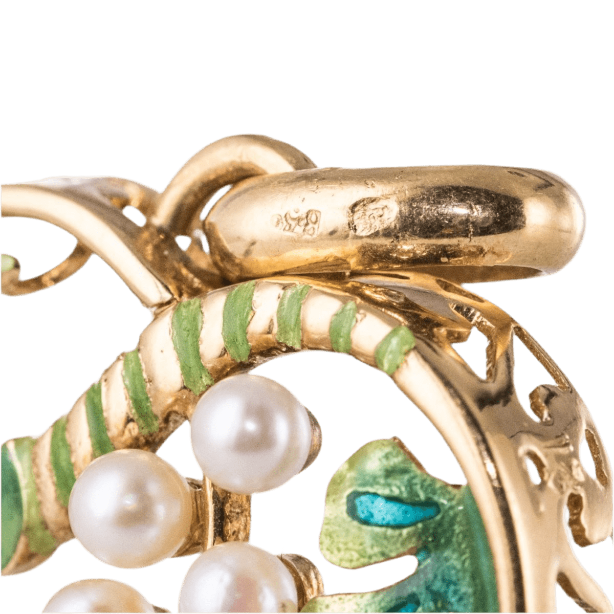 Pendentif en or jaune, perles, émail et diamant - Castafiore