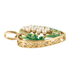 Pendentif en or jaune, perles, émail et diamant - Castafiore