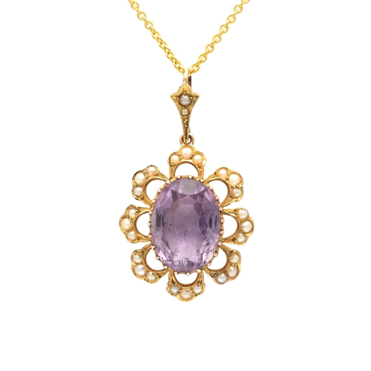 Pendentif en or jaune, perles et améthystes - Castafiore
