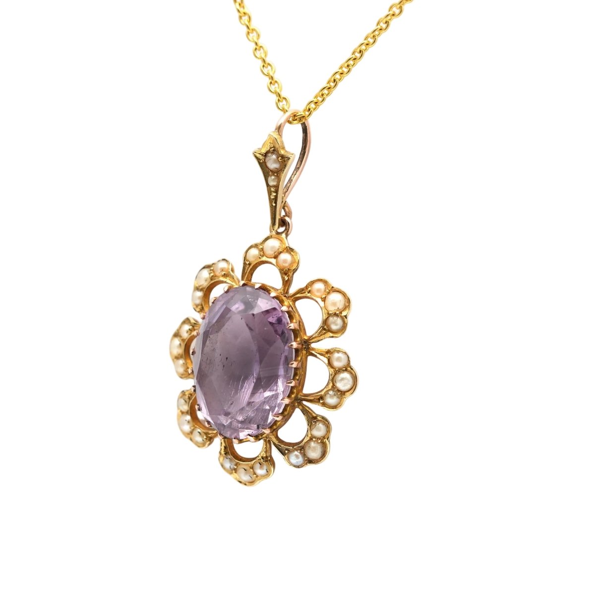 Pendentif en or jaune, perles et améthystes - Castafiore