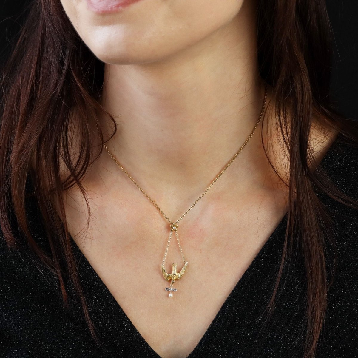 Pendentif en or jaune, perles et diamants - Castafiore