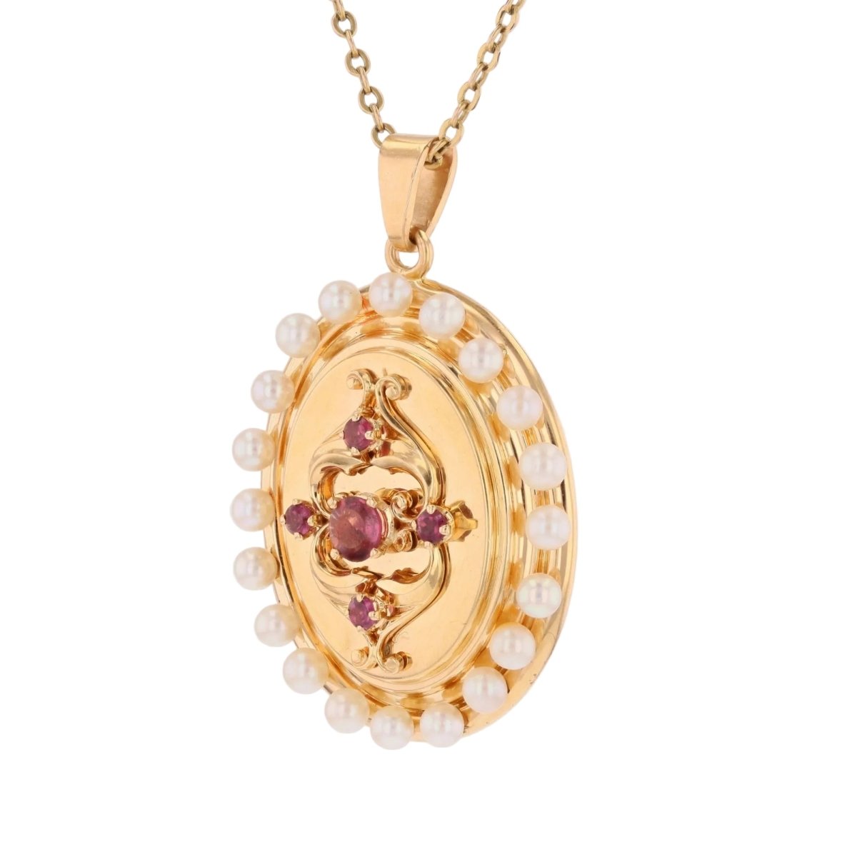 Pendentif en or jaune, perles et grenats - Castafiore