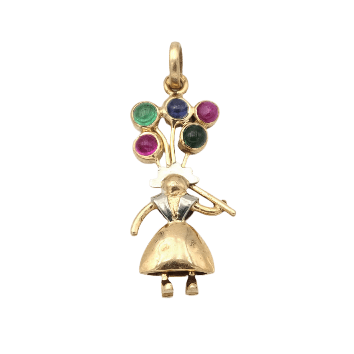 Pendentif en or jaune, platine, émeraudes, rubis et saphir - Castafiore