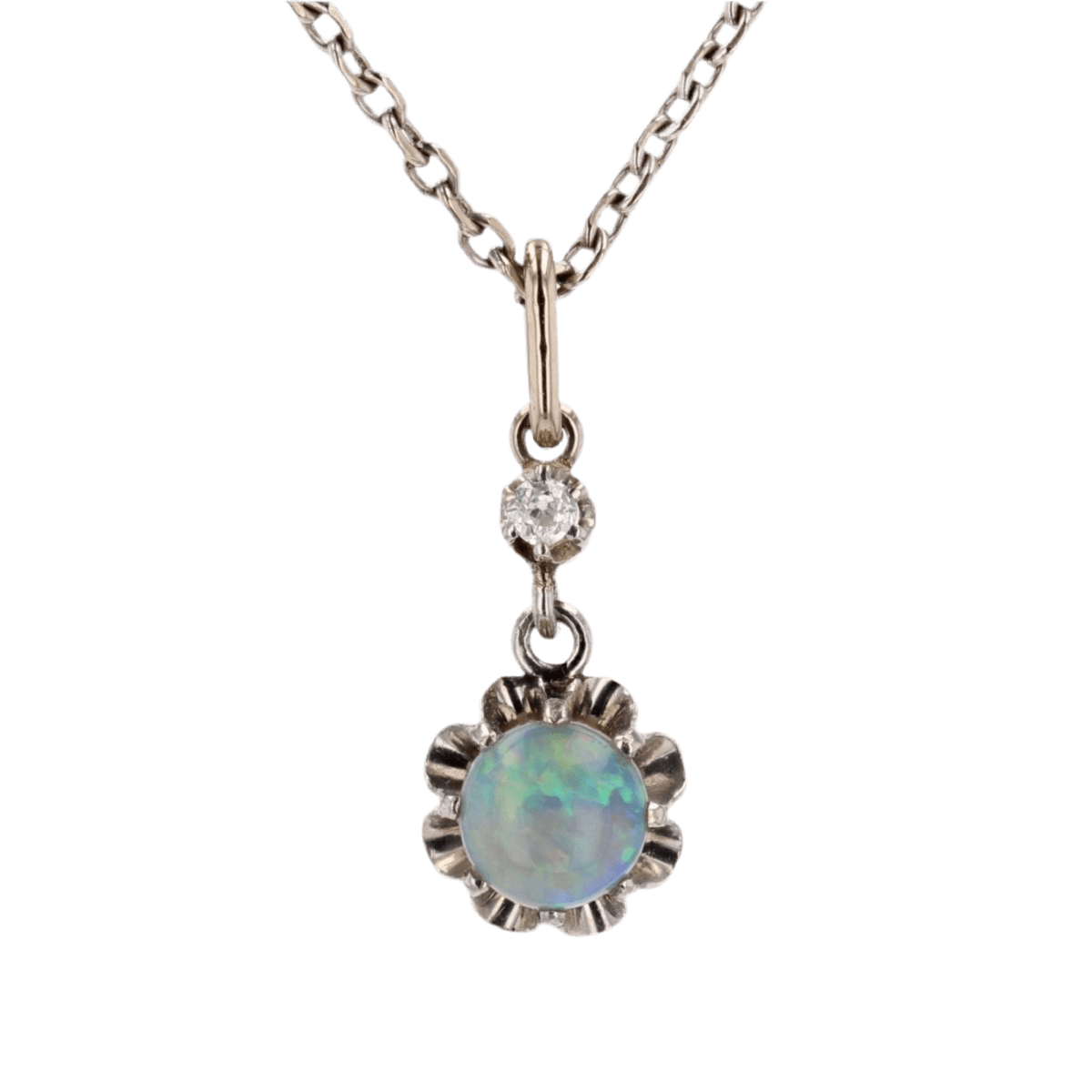 Pendentif en or jaune, platine, opale et diamant - Castafiore