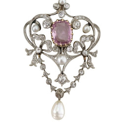 Pendentif en or jaune, platine, perle, saphir et diamants - Castafiore