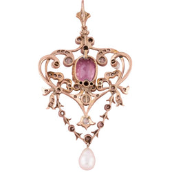 Pendentif en or jaune, platine, perle, saphir et diamants - Castafiore