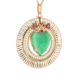Pendentif en or jaune, rubis et jade - Castafiore