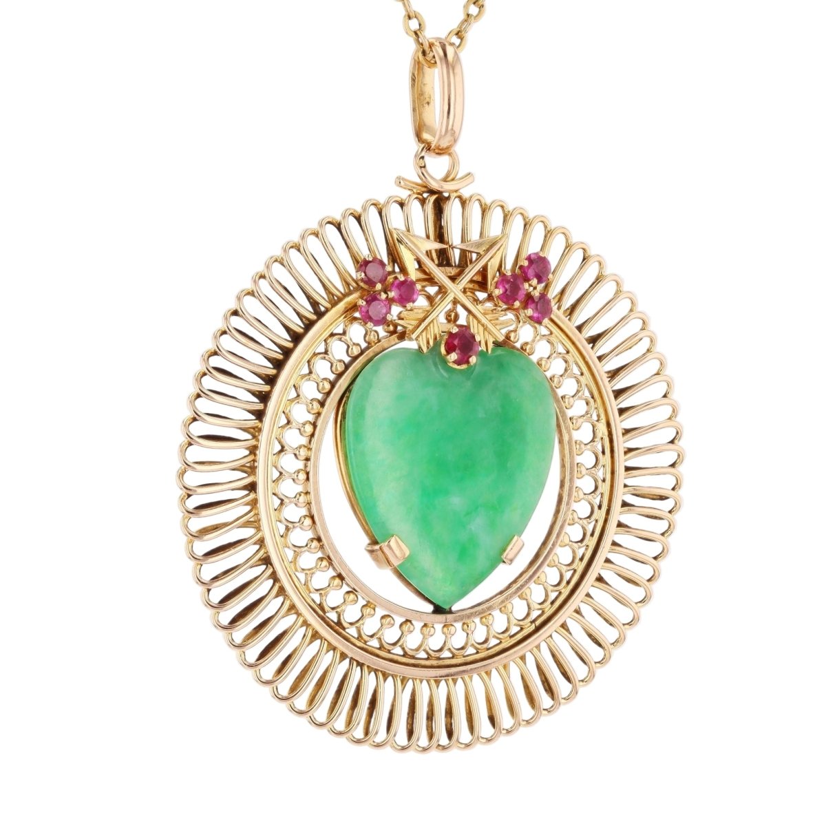 Pendentif en or jaune, rubis et jade - Castafiore